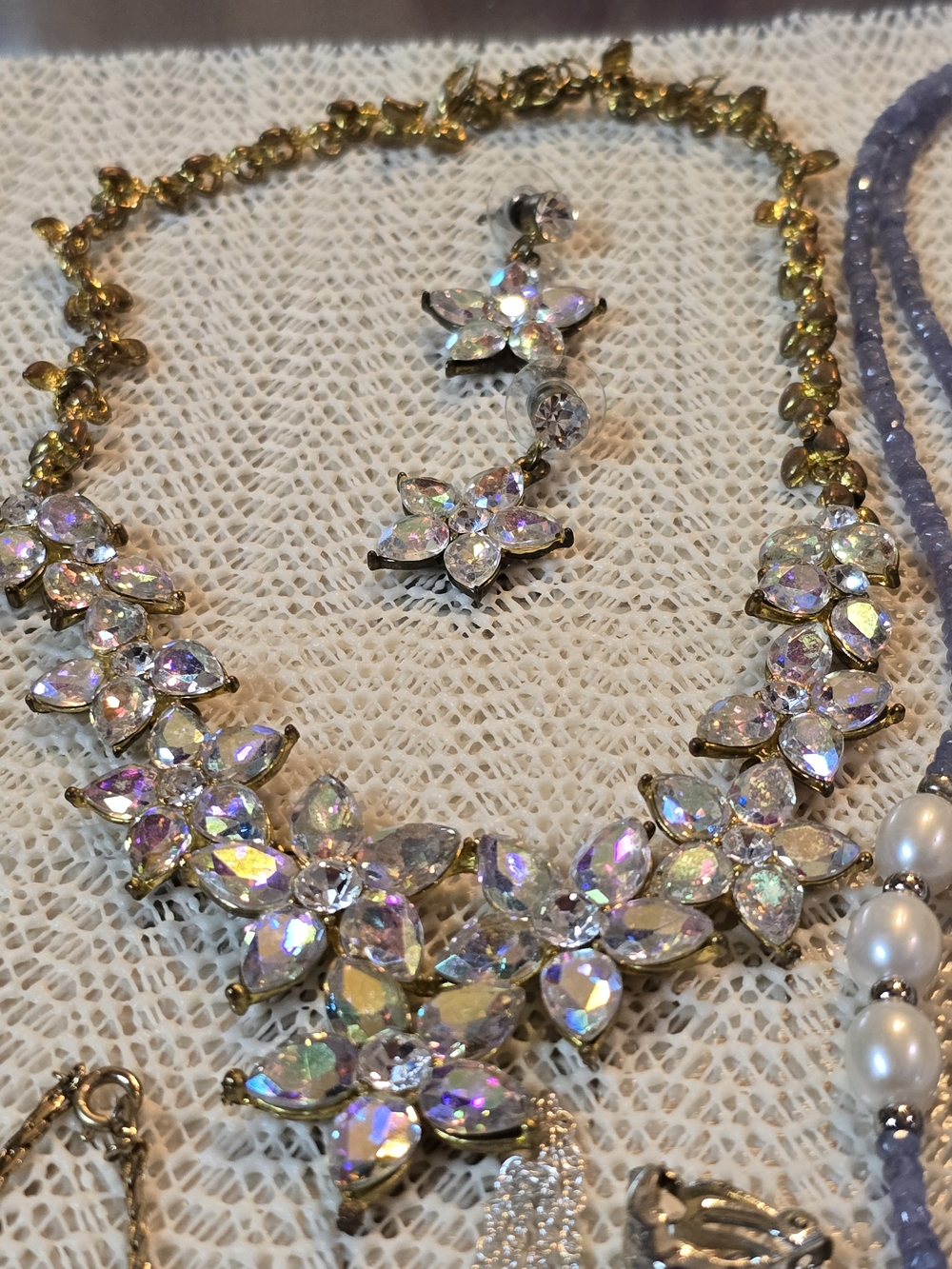 Aurora Crystal Floral Necklace Set - Gold Tone